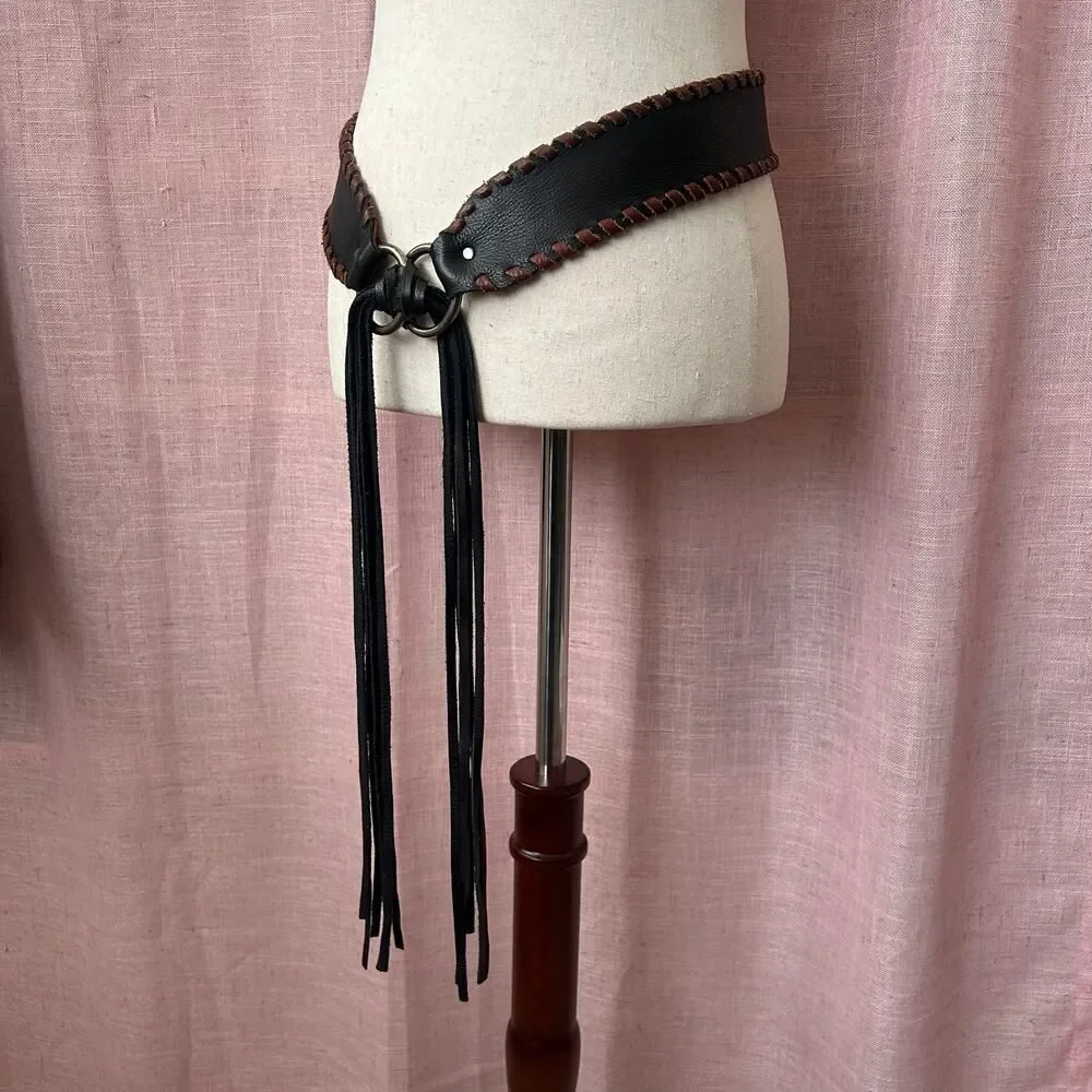 Kim White Reversible Suede‎ + Leather Brown & Black w/ Fringe Size M